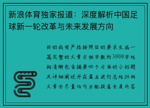 新浪体育独家报道：深度解析中国足球新一轮改革与未来发展方向